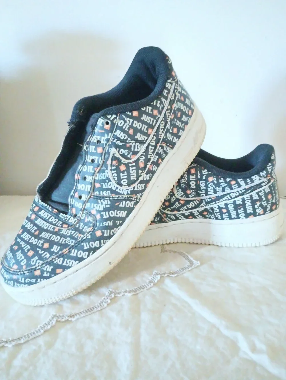 Nike Air Force Kids Navy Blue Athletic Shoes with All-Over Check Print